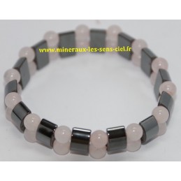 Bracelet Hématite et Quartz Rose