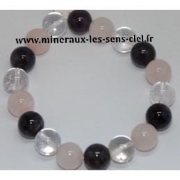 Bracelet Boules 12mm Améthyste - Quartz Rose et Cristal de Roche