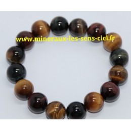 Bracelet Boules 12mm 3 oeils - Tigre - Faucon - Taureau