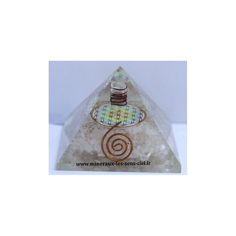 Pyramide Orgonite - Fleur de vie - Cristal de roche 160gr