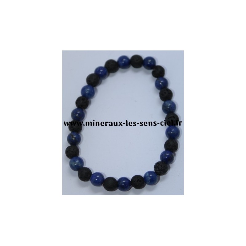 Bracelet Boules 6mm Lapis Lazuli et Pierre de Lave