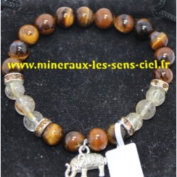 Bracelet Boules 8mm Oeil de Tigre et Quartz Rutile