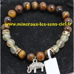 Bracelet Boules 8mm Oeil de Tigre et Quartz Rutile