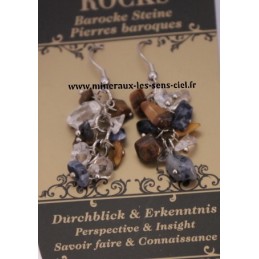 Boucle d'Oreille Baroque Oeil de Tigre - Cristal de Roche et Sodalite