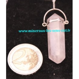 Pendentif pointe Biterminé Quartz Rose sur argent