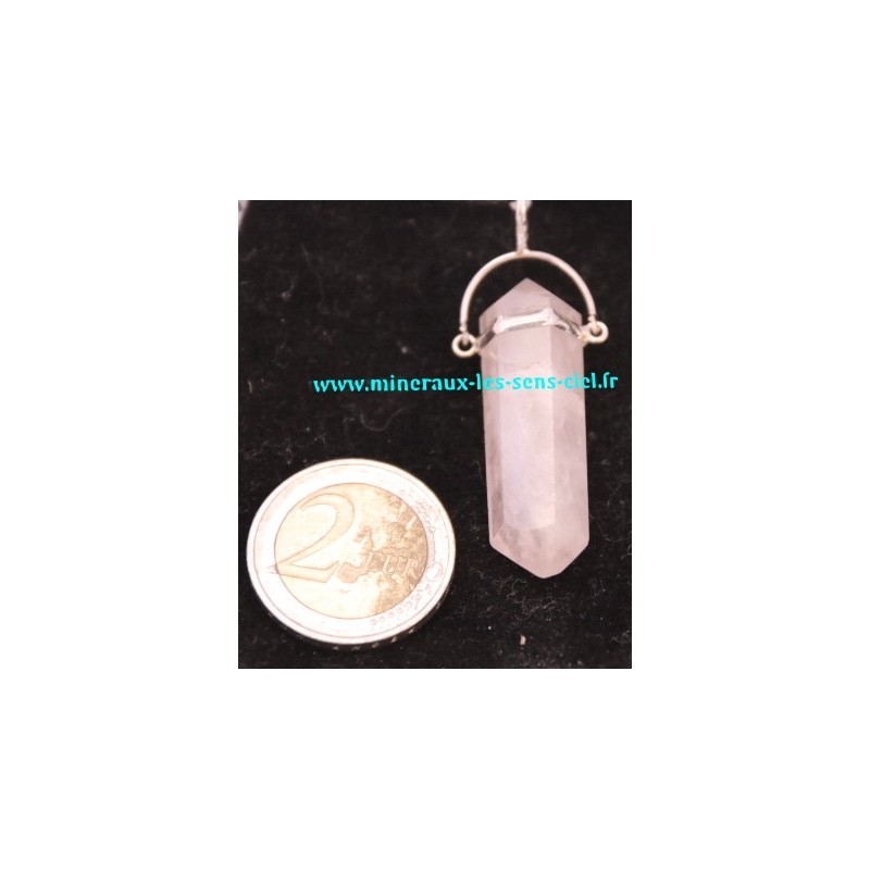 Pendentif pointe Biterminé Quartz Rose sur argent