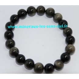 Bracelet Boules 10mm Obsidienne  doré