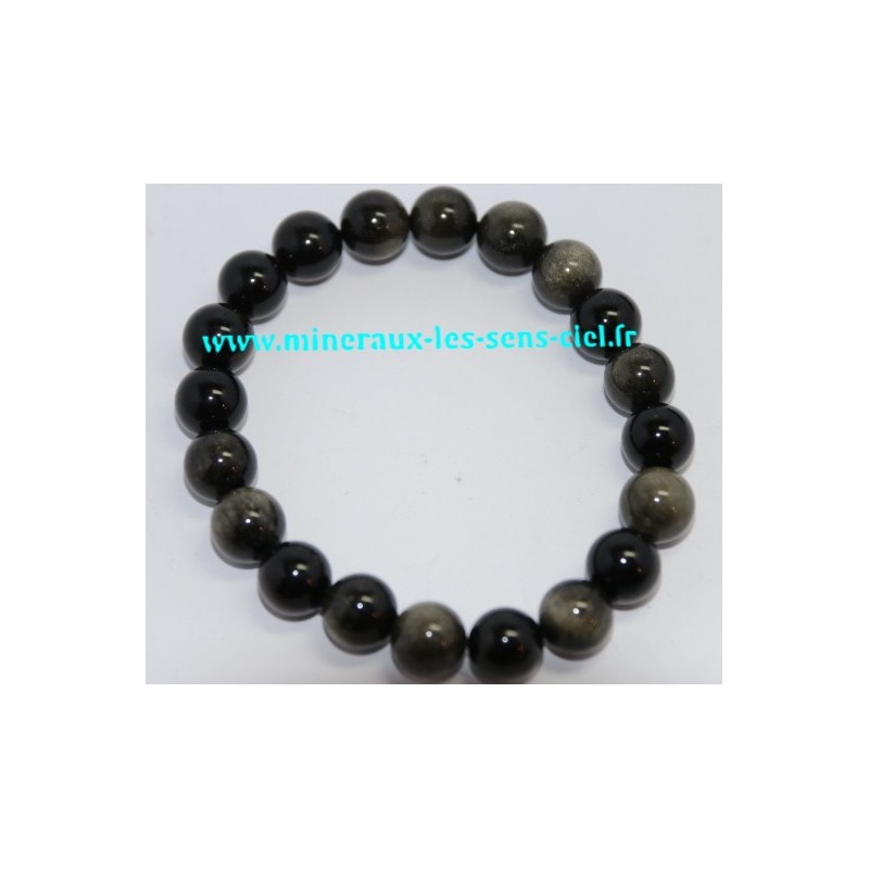 Bracelet Boules 10mm Obsidienne  doré