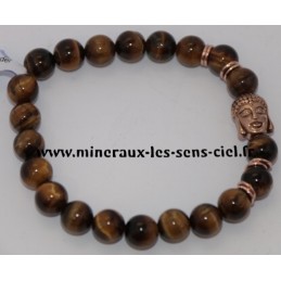 Bracelet Boules 8mm Oeil de Tigre Bouddha cuivre