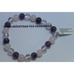 Bracelet Boules 6mm Améthyste - Quartz Rose - Cristal de Roche