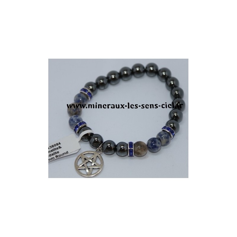 Bracelet Boules 8mm Sodalite et Hématite Pentagramme