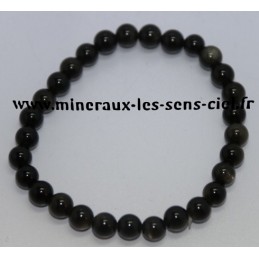 Bracelet Boules 6mm obsidienne doré