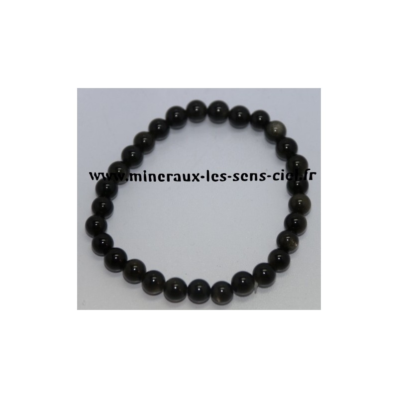 Bracelet Pierre Obsidienne Noire Dorée 6mm