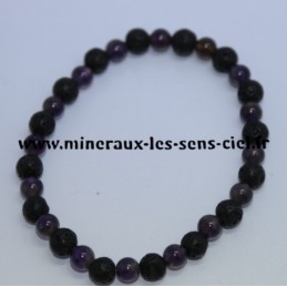 Bracelet Boules 6mm Améthyste et Pierre de Lave