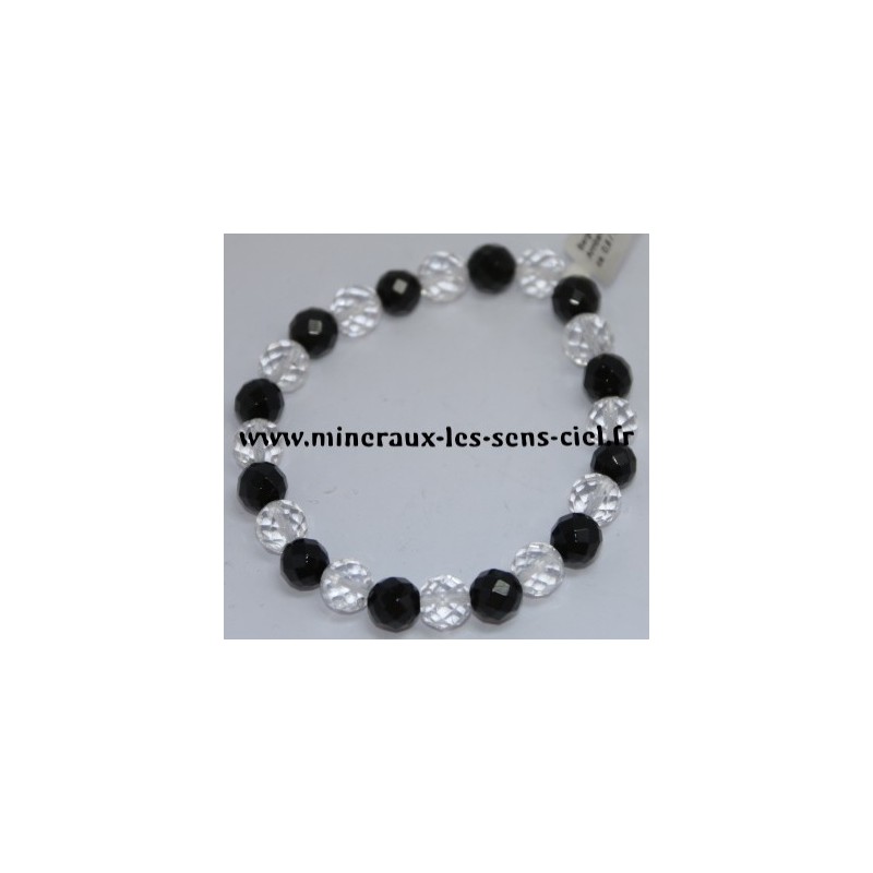 Bracelet Boules 8mm Facetter Cristal de Roche et Tourmaline