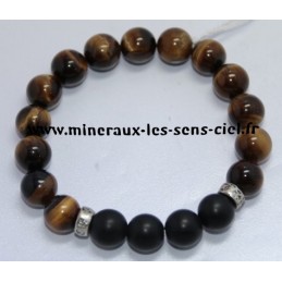 Bracelet Boules 10mm Oeil de Tigre + Onyx