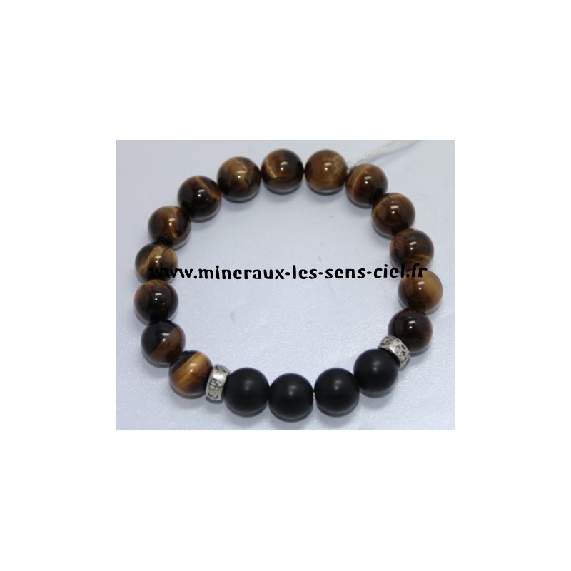 Bracelet Boules 10mm Oeil de Tigre + Onyx