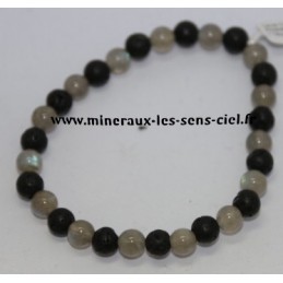 Bracelet Boules 6mm labradorite et Pierre de Lave