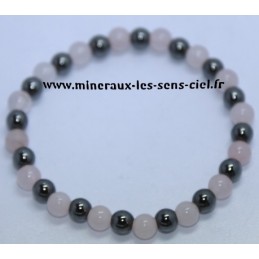 Bracelet Boules 6mm Quartz Rose et Hématite