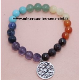 Bracelet Boules 8mm 7 Chakras - Fleur de Vie