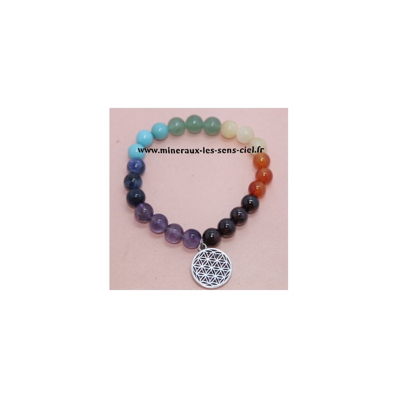 Bracelet Boules 8mm 7 Chakras - Fleur de Vie