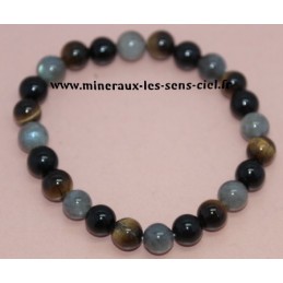 Bracelet Boules 8mm Labradorite - Tourmaline - Oeil de Tigre