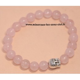 bracelet boules 8mm pierre quartz rose avec bouddha en métal