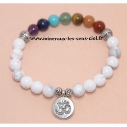 Bracelet Boules 8mm - 7 Chakras - Howlite blanche ou Magnésite