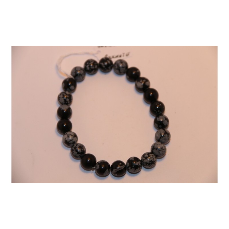 Bracelets Boules 8mm Obsidiennes Flocons de neige