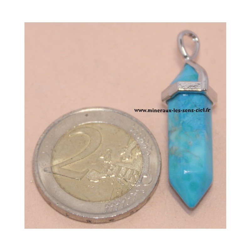 Pendentif pointe biterminé pierre howlite bleue