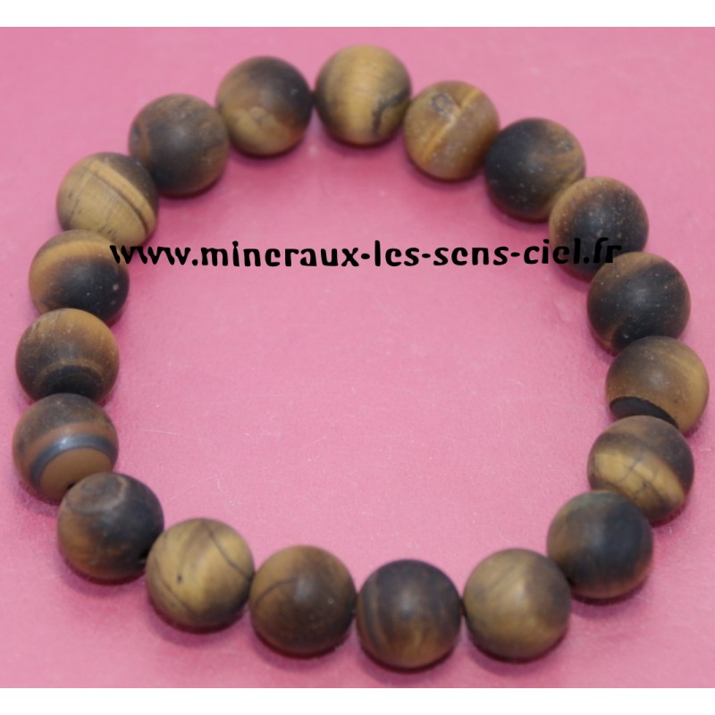 Bracelet Boules 10mm pierre oeil de tigre mat