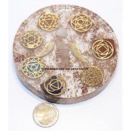 Dalle en Orgonite 10,5cm, avec ange et les signes des 7 chakras