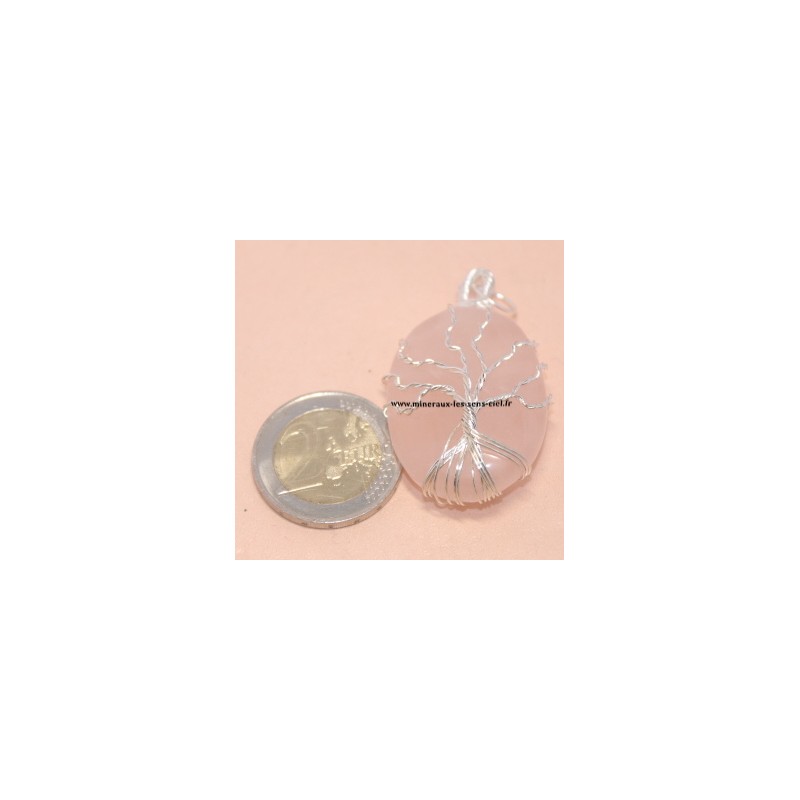 Pendentif galet pierre Quartz Rose avec arbre de vie