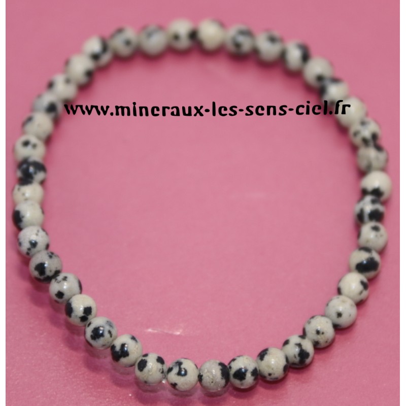 Bracelet boules 4mm pierre Jaspe Dalmatien