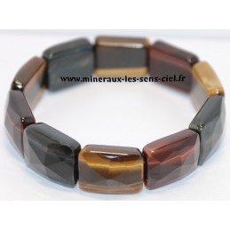 Bracelet plaquettes facetter pierre oeil de Tigre, Faucon et Taureau