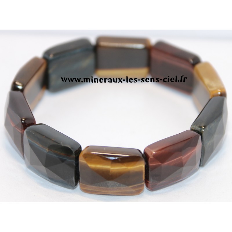 Bracelet plaquettes facetter pierre oeil de Tigre, Faucon et Taureau