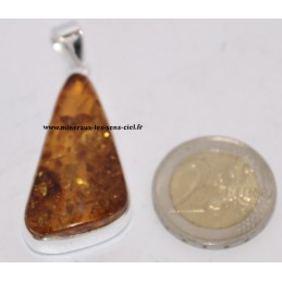 Pendentif Ambre pierre roulée sur argent qualité extra