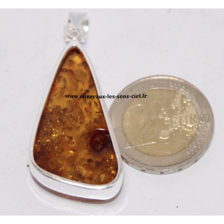 Pendentif Ancien En Argent Massif Et Pierre D'Ambre - Vintage | Occasion