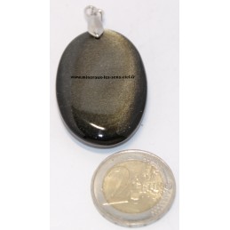 Pendentif pierre Obsidienne doré du Mexique