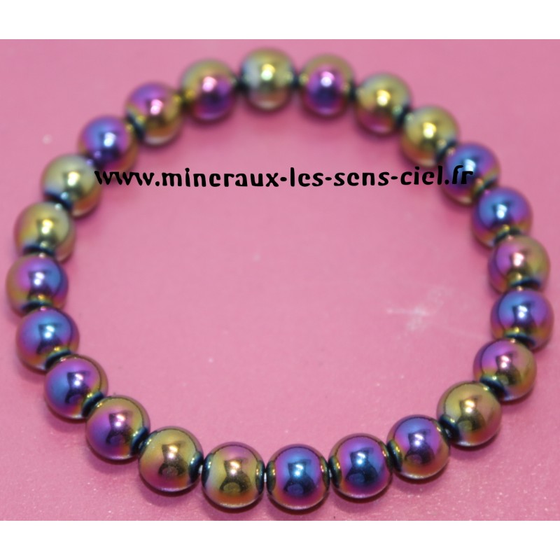 Bracelet boules 8mm Rainbow Hématite chauffée