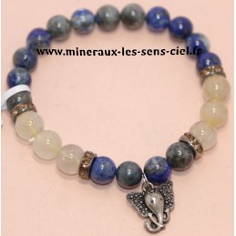 Bracelet Boules 8mm Lapis Lazuli / Quartz Rutile