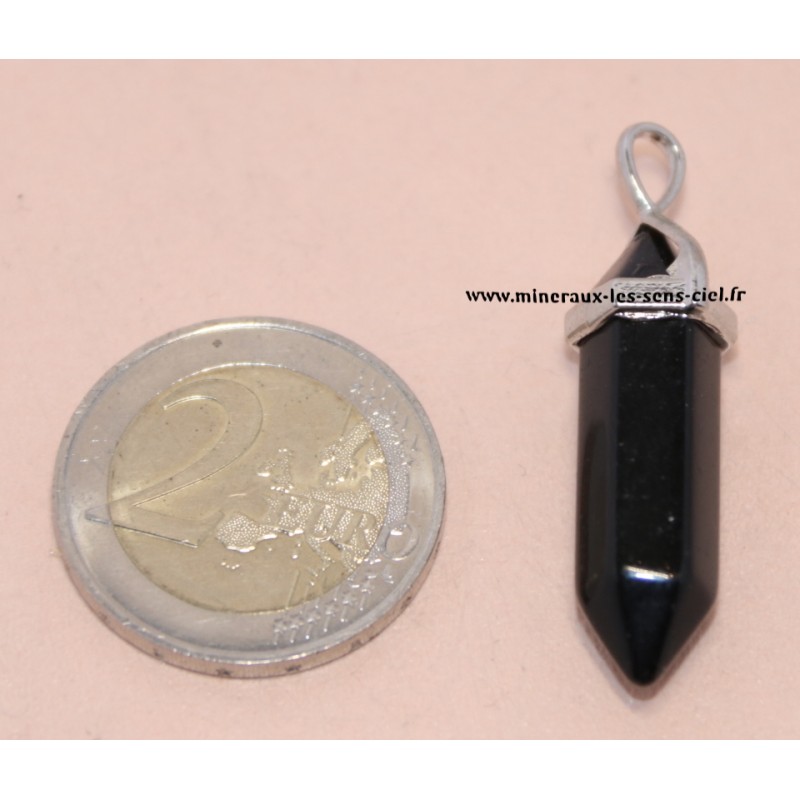 Pendentif pointe biterminé pierre Obsidienne noire