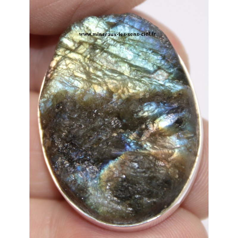 Pendentif pierre Labradorite brute poli du Madagascar sur argent