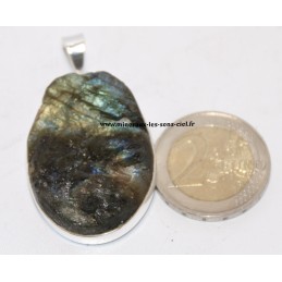 Pendentif pierre Labradorite brute poli sur Argent