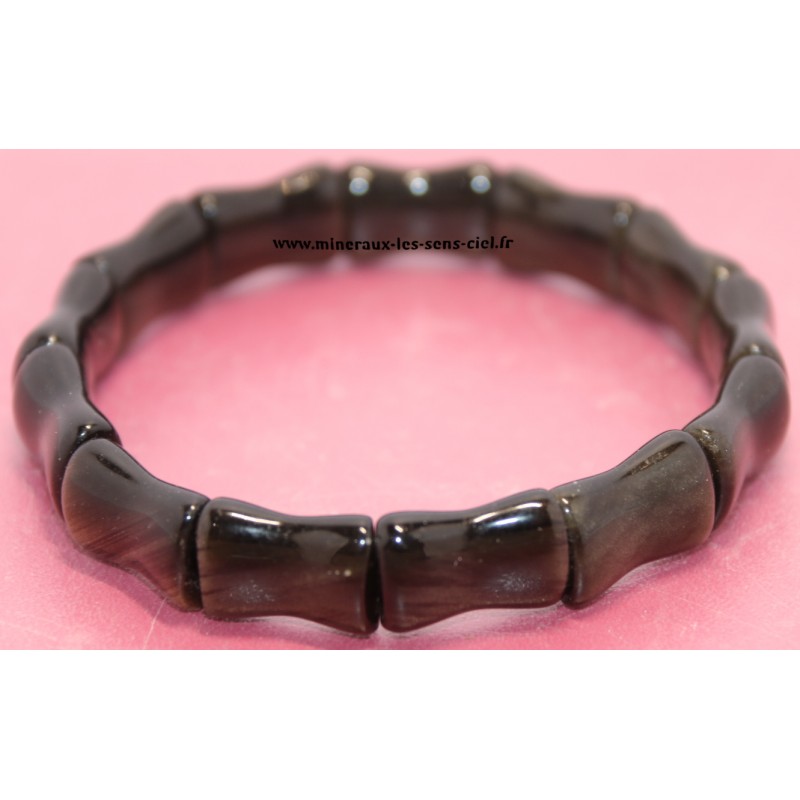 Bracelet Bambou pierre Obsidienne Dorée