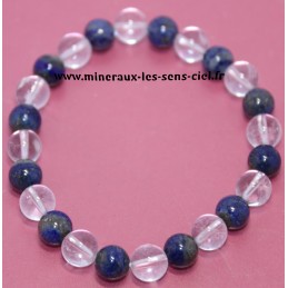 Bracelet boules 8mm pierre Lapis Lazuli et Cristal de Roche