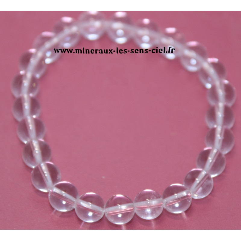 Bracelet boules 8mm pierre cristal de roche ou quartz