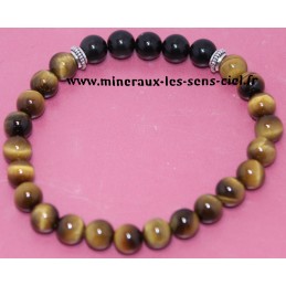 Bracelet Boules 8mm pierre Oeil de Tigre et Obsidienne Oeil Céleste