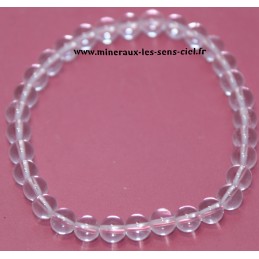 Bracelet boules 6mm pierre Cristal de roche ou Quartz