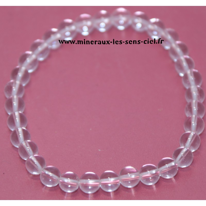 Bracelet boules 6mm pierre Cristal de roche ou Quartz